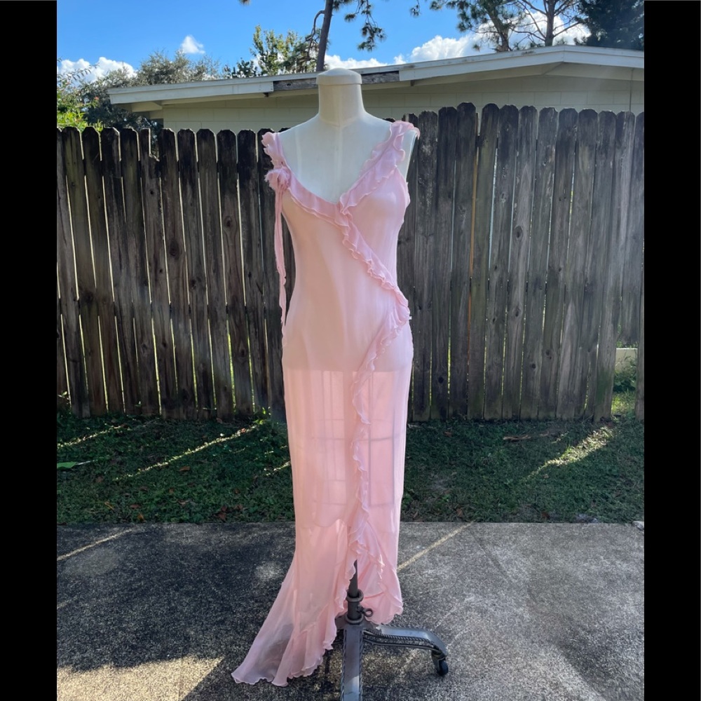 Dina Bar-El Silk Pink Asymmetrical Slip Dress Medium